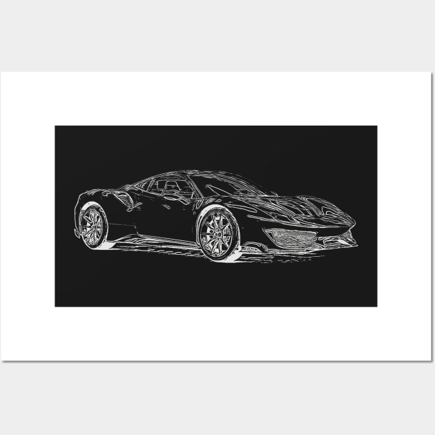 488 GTB Wireframe White Wall Art by Auto-Prints